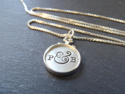 Family necklace for mom personalized with initials. Sterling silver rimmed edge pendant - Drake Designs Jewelry