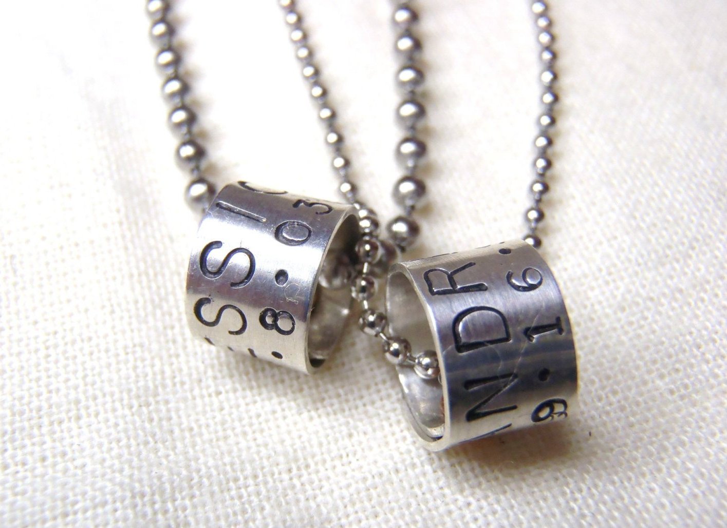 Personalized Necklace Set for couples Sterling silver charms with customized message - Drake Designs Jewelry