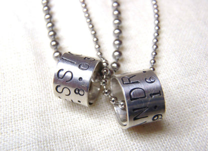 Personalized Necklace Set for couples Sterling silver charms with customized message - Drake Designs Jewelry