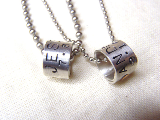 Personalized Necklace Set for couples Sterling silver charms with customized message - Drake Designs Jewelry