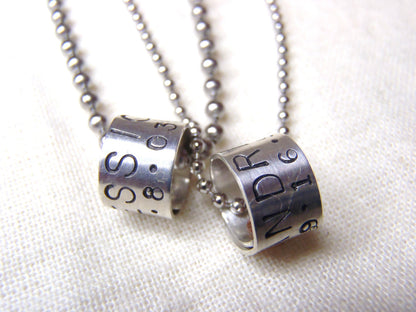 Personalized Necklace Set for couples Sterling silver charms with customized message - Drake Designs Jewelry