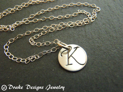 Tiny sterling silver initial necklace personalized - Drake Designs Jewelry