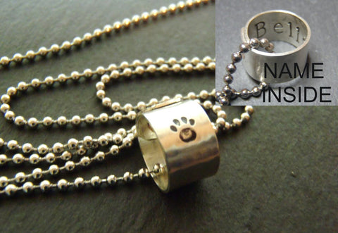 Personalized Pet memorial Necklace for dog or cat with stamped pawprint and name inside the charm - Drake Designs Jewelry