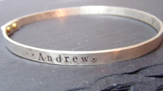 Sterling silver  bangle bracelet personalized for mom with kids names - Drake Designs Jewelry