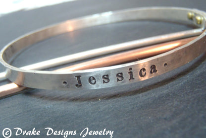Sterling Silver Bangle Bracelet with Golden brass Rivets- Personalized for Mom - drake designs jewelry