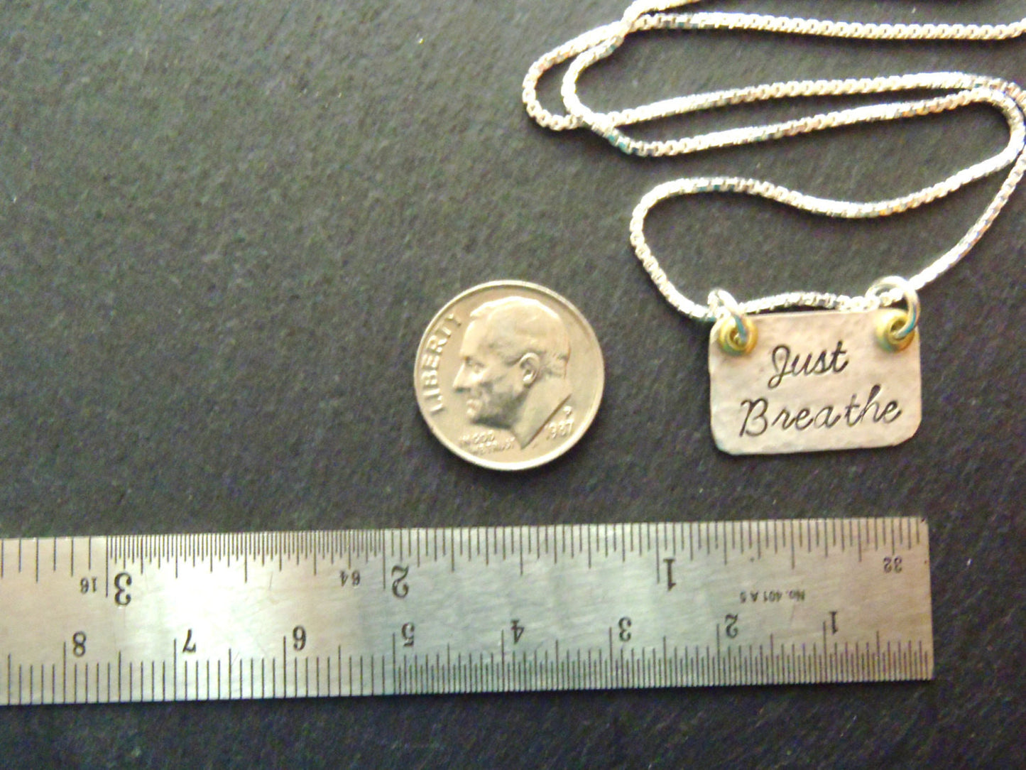 Just Breathe necklace hammered sterling silver with mixed metals - Drake Designs Jewelry