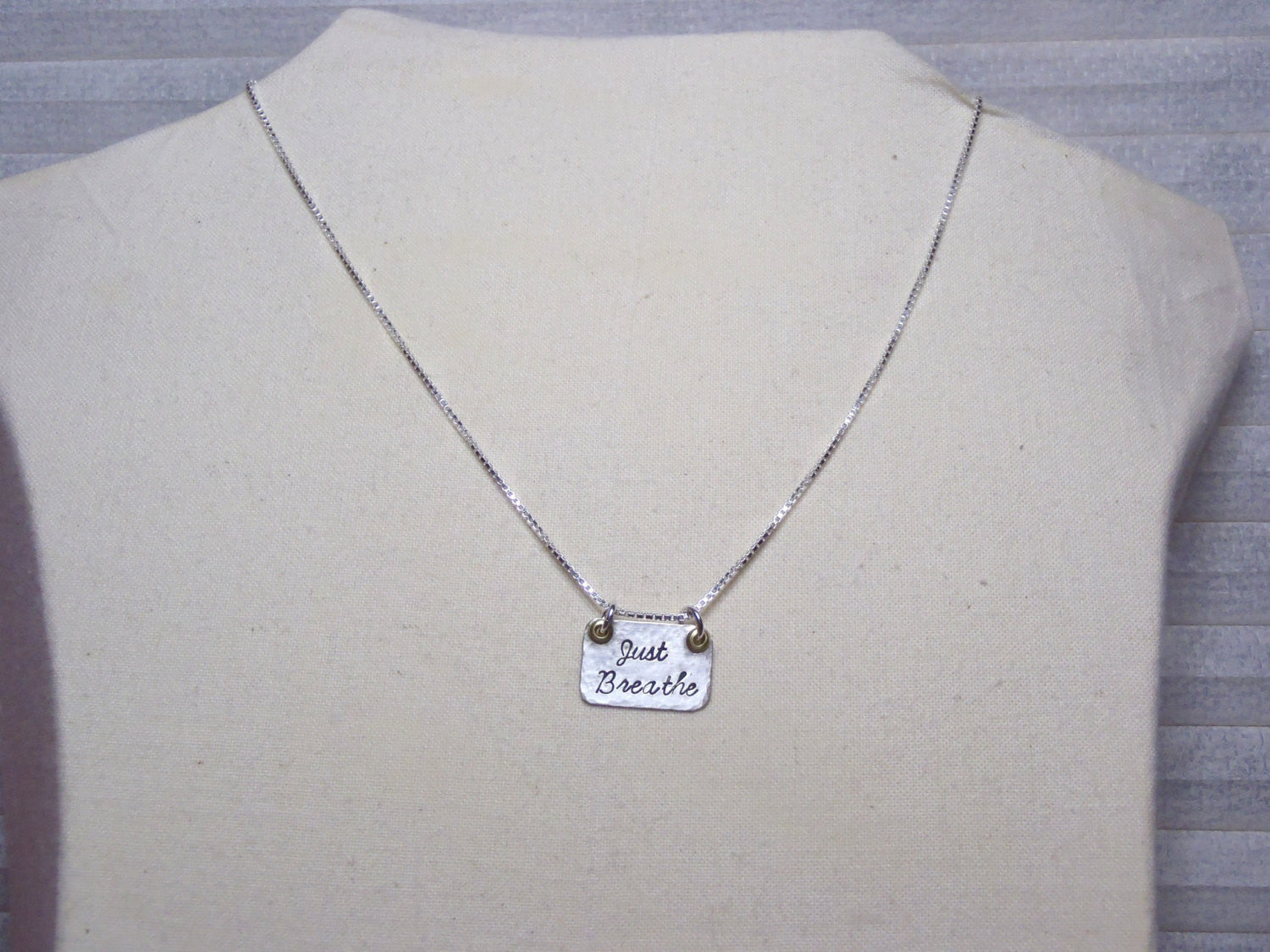 Just Breathe necklace hammered sterling silver with mixed metals - Drake Designs Jewelry