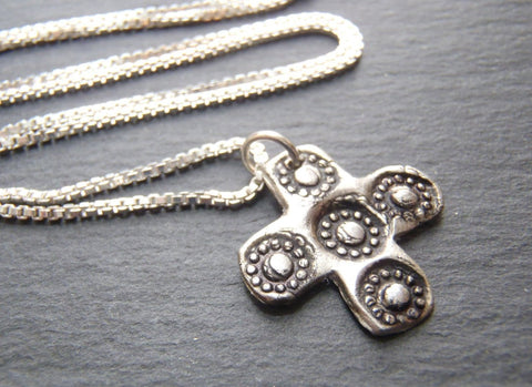 Recycled Silver Cross necklace artisan jewelry in fine silver and sterling silver - Drake Designs Jewelry