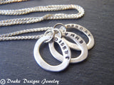 Sterling silver mom necklace with Kids'names custom hand stamped mother's jewelry - Drake Designs Jewelry