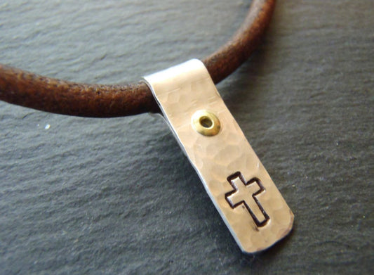 Rustic women's or men's cross necklace - sterling silver and leather - Drake Designs Jewelry