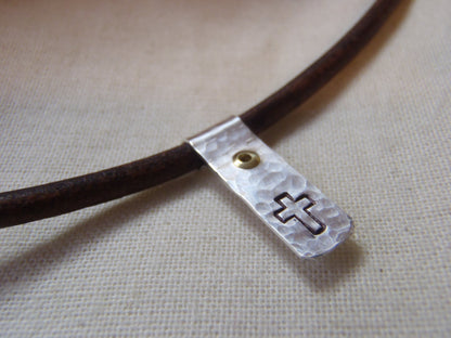 Rustic women's or men's cross necklace - sterling silver and leather - Drake Designs Jewelry