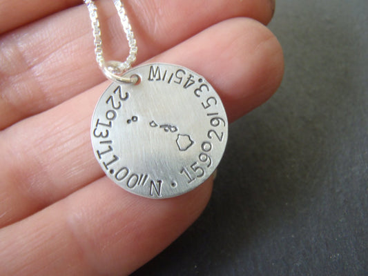 Sterling silver custom Coordinates personalized state necklace latitude longitude jewelry - Drake Designs Jewelry