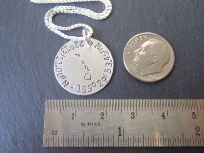 Sterling silver custom Coordinates personalized state necklace latitude longitude jewelry - Drake Designs Jewelry
