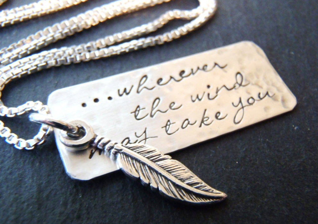 sterling silver inspirational feather necklace - Drake Designs Jewelry