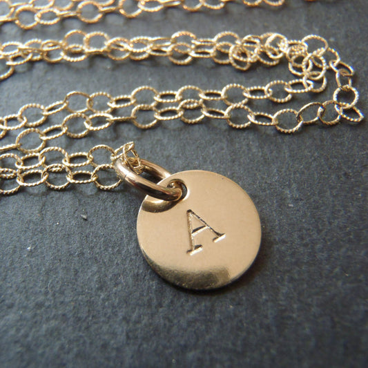Tiny Gold initial necklace 14k Gold FIlled personalized jewelry - Drake Designs Jewelry