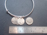 Mother's bracelet with children's name charms in script font on an adjustable bangle bracelet - Drake Designs Jewelry