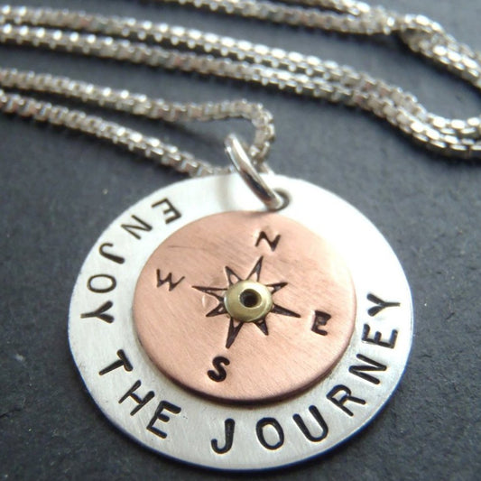 sterling silver enjoy the journey compass necklace inspirational jewelry - Drake Designs Jewelry