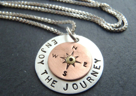 sterling silver enjoy the journey compass necklace inspirational jewelry - Drake Designs Jewelry