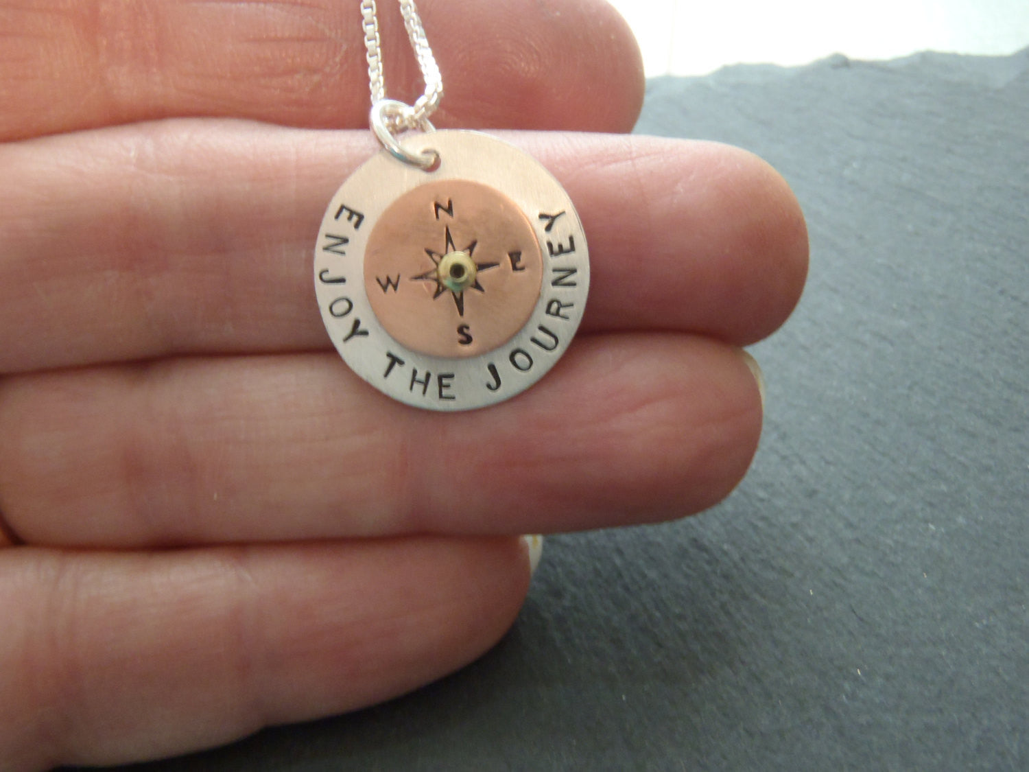 sterling silver enjoy the journey compass necklace inspirational jewelry - Drake Designs Jewelry