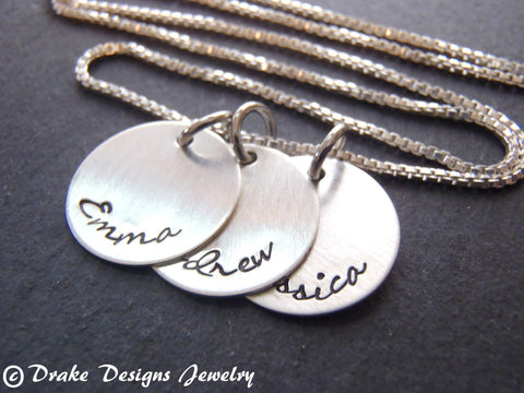 Sterling silver mother's necklace hand stamped with names gift  for mom - Drake Designs Jewelry