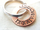 Roman Numeral keychain - 7th Anniversary traditional copper personalized gift - Drake Designs Jewelry