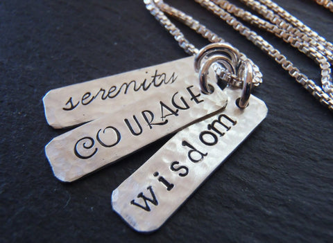 Sterling Silver courage necklace serenity prayer necklace serenity courage wisdom - Drake Designs Jewelry