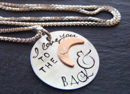 Sterling Silver I love you to the moon and back necklace with copper moon- Drake Designs Jewelry
