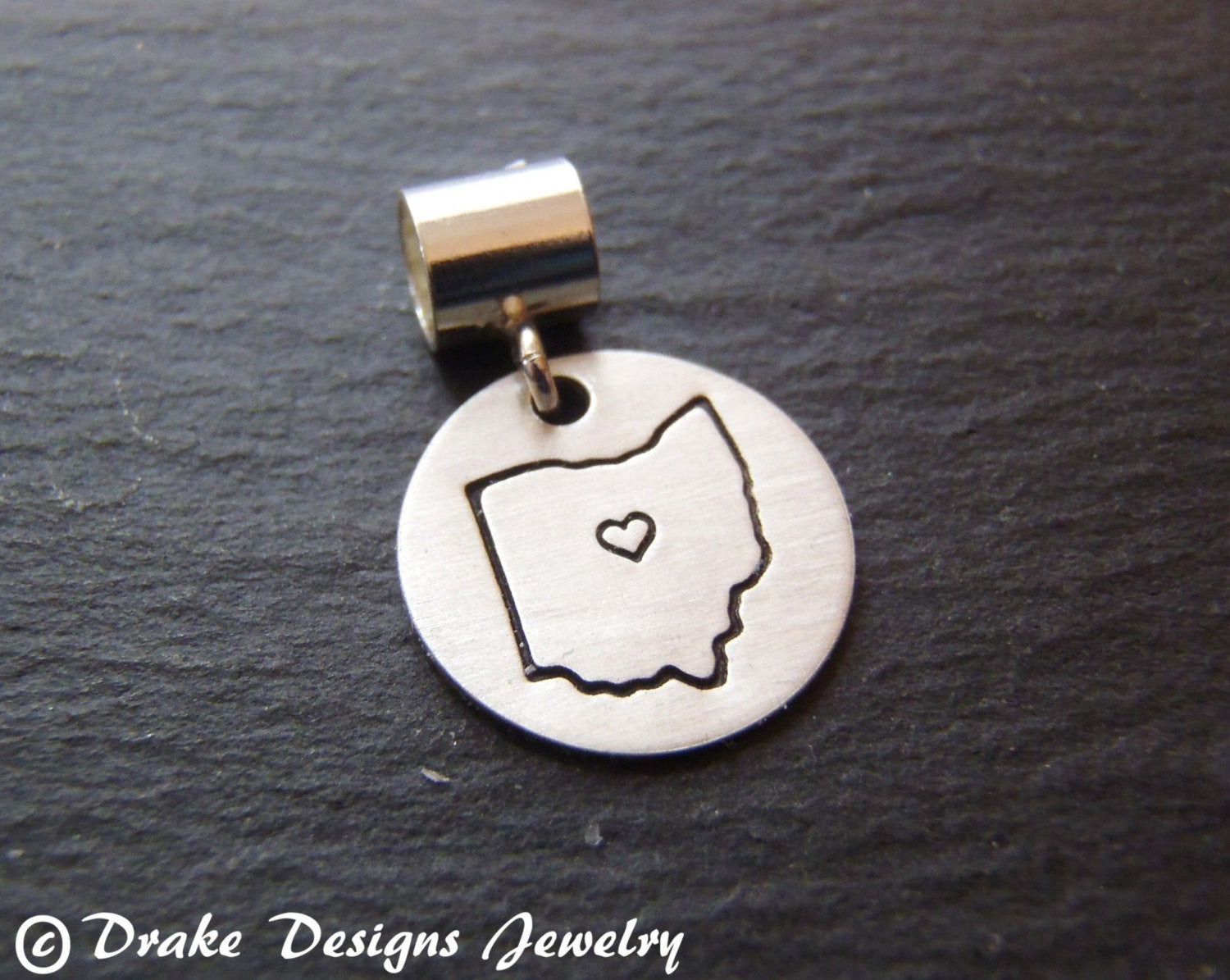 Sterling silver state charm personalized European bead - Drake Designs Jewelry
