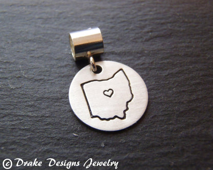 Sterling silver state charm personalized European bead - Drake Designs Jewelry