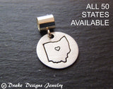Sterling silver state charm personalized European bead - Drake Designs Jewelry