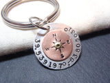 GPS coordinate keychain personalized in sterling silver and copper - Drake Designs Jewelry