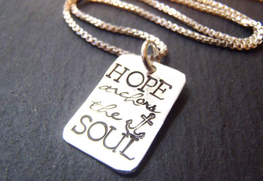 Hope anchors the soul necklace - sterling silver scripture jewelry - Drake Designs Jewelry