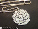 Sterling silver Motivational jewelry Life begins outside your comfort zone inspirational quote necklace - Drake Designs Jewelry