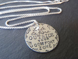 Sterling silver Motivational jewelry Life begins outside your comfort zone inspirational quote necklace - Drake Designs Jewelry