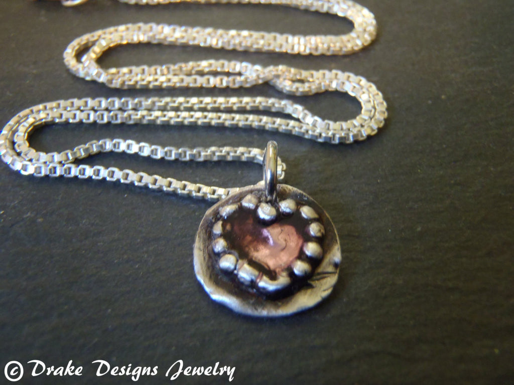 Valentine's Day gift for her recycled fine silver red heart necklace - Drake Designs Jewelry