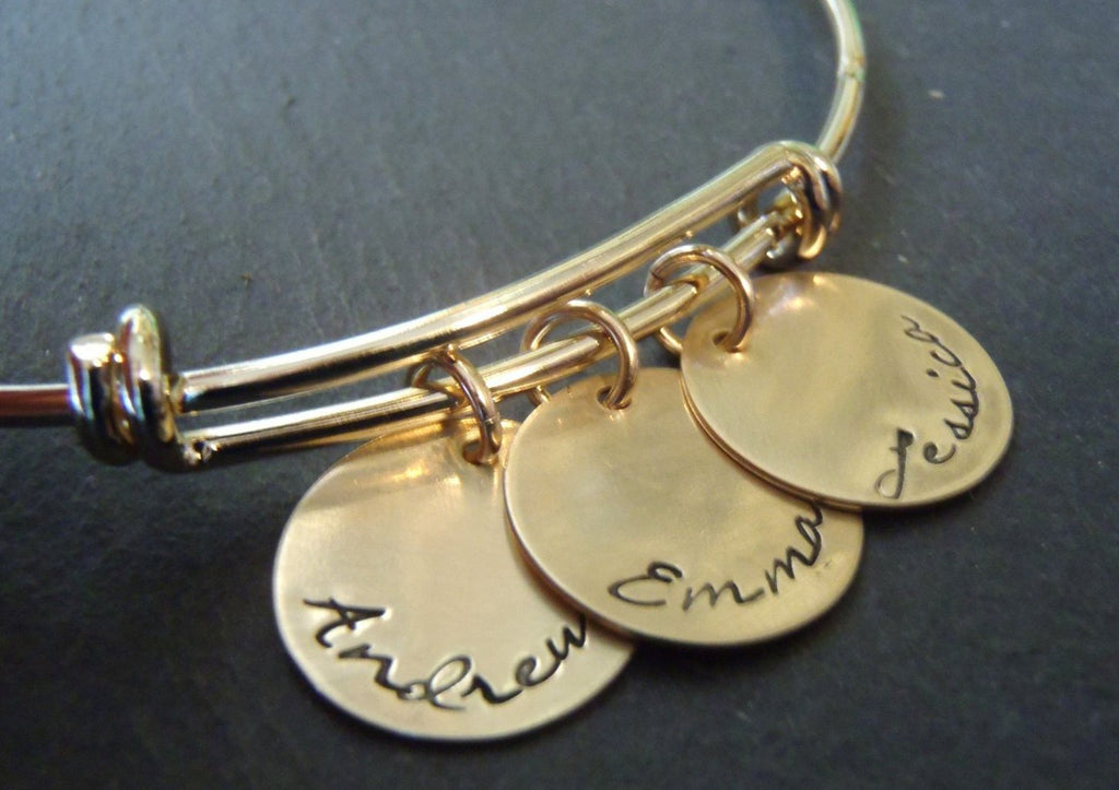 Personalized gold adjustable bangle bracelet for mom - Drake Designs Jewelry