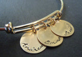 Personalized gold adjustable bangle bracelet for mom - Drake Designs Jewelry