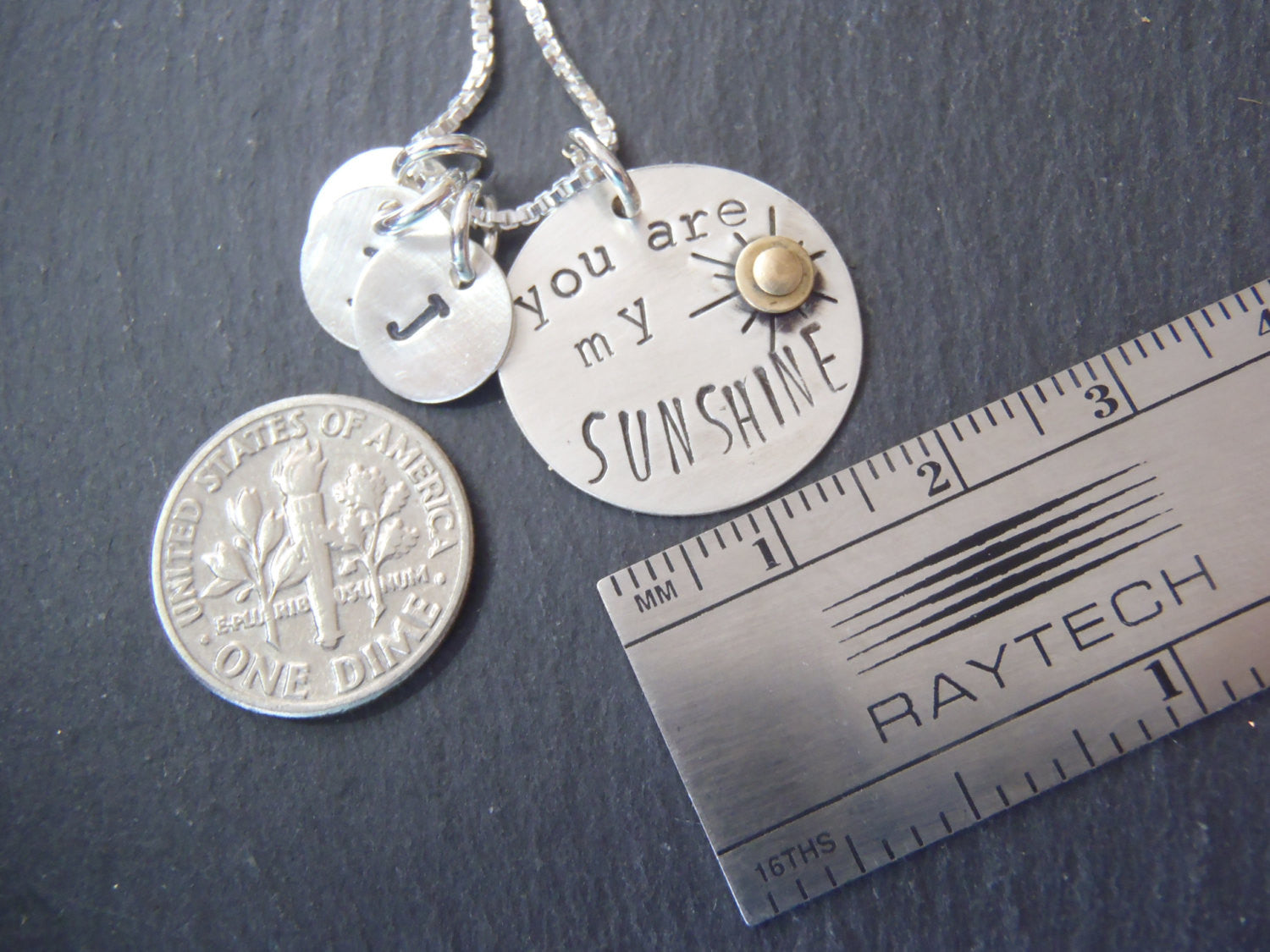 sunshine necklace personalize mommy necklace with kid's initials sterling silver mixed metal - Drake Designs Jewelry