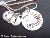 sunshine necklace personalize mommy necklace with kid's initials sterling silver mixed metal - Drake Designs Jewelry