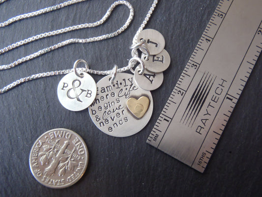 Personalized family necklace for mom with kid's initials -sterling silver mixed metal - Drake Designs Jewelry