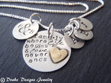 Personalized family necklace for mom with kid's initials -sterling silver mixed metal - Drake Designs Jewelry