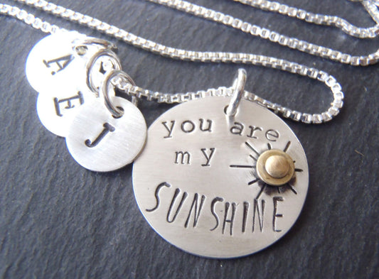 sunshine necklace personalize mommy necklace with kid's initials sterling silver mixed metal - Drake Designs Jewelry