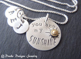 sunshine necklace personalize mommy necklace with kid's initials sterling silver mixed metal - Drake Designs Jewelry