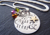 Love beyond the moon and stars personalized sterling silver mothers necklace - Drake Designs Jewelry