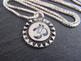 Recycled silver Om necklace rustic artisan sunburst jewelry - Drake Designs Jewelry
