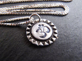 Recycled silver Om necklace rustic artisan sunburst jewelry - Drake Designs Jewelry