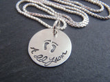 Sterling silver new mom necklace with personalized name push present baby footprints - Drake Designs Jewelry