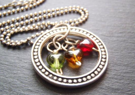 pewter eternity circle - mom Birthstone necklace - Drake Designs Jewelry