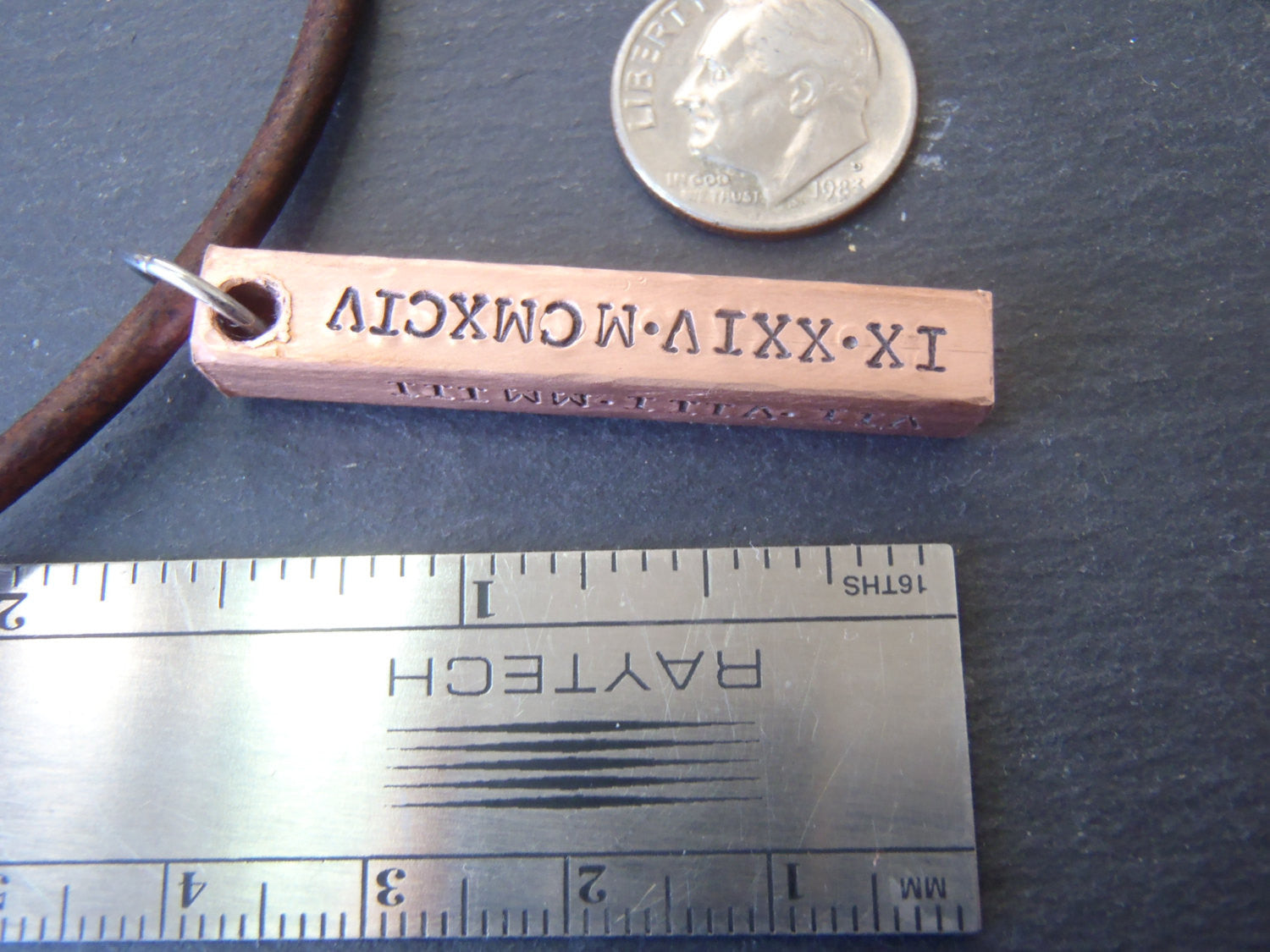 Leather and copper Personalized men's Necklace with Roman Numerals - Drake Designs Jewelry