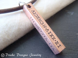 Leather and copper Personalized men's Necklace with Roman Numerals - Drake Designs Jewelry